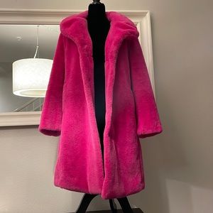Avec Les Filles Faux Fur Bunny Knee-Length Coat Pink